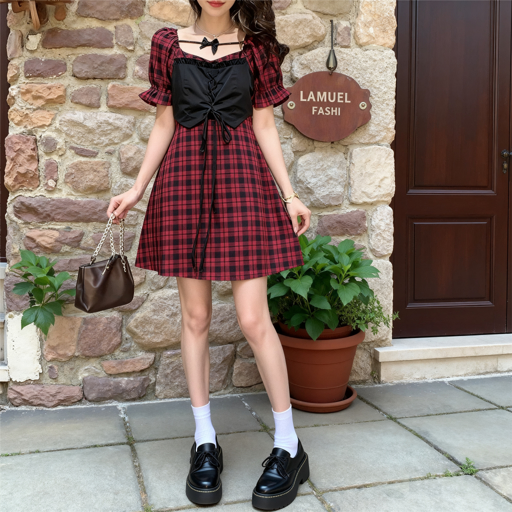 Sale Korean Beige Dress Mini Formal Elegan Casual Dress Vintage Lengan Panjang Pantai Sexy Dress