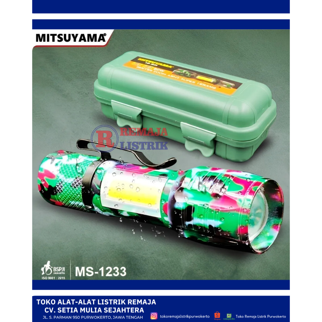 Senter Tangan Swat Mini Koper Lorenng Zoom LED Rechargerable COB Mitsuyama MS-1233