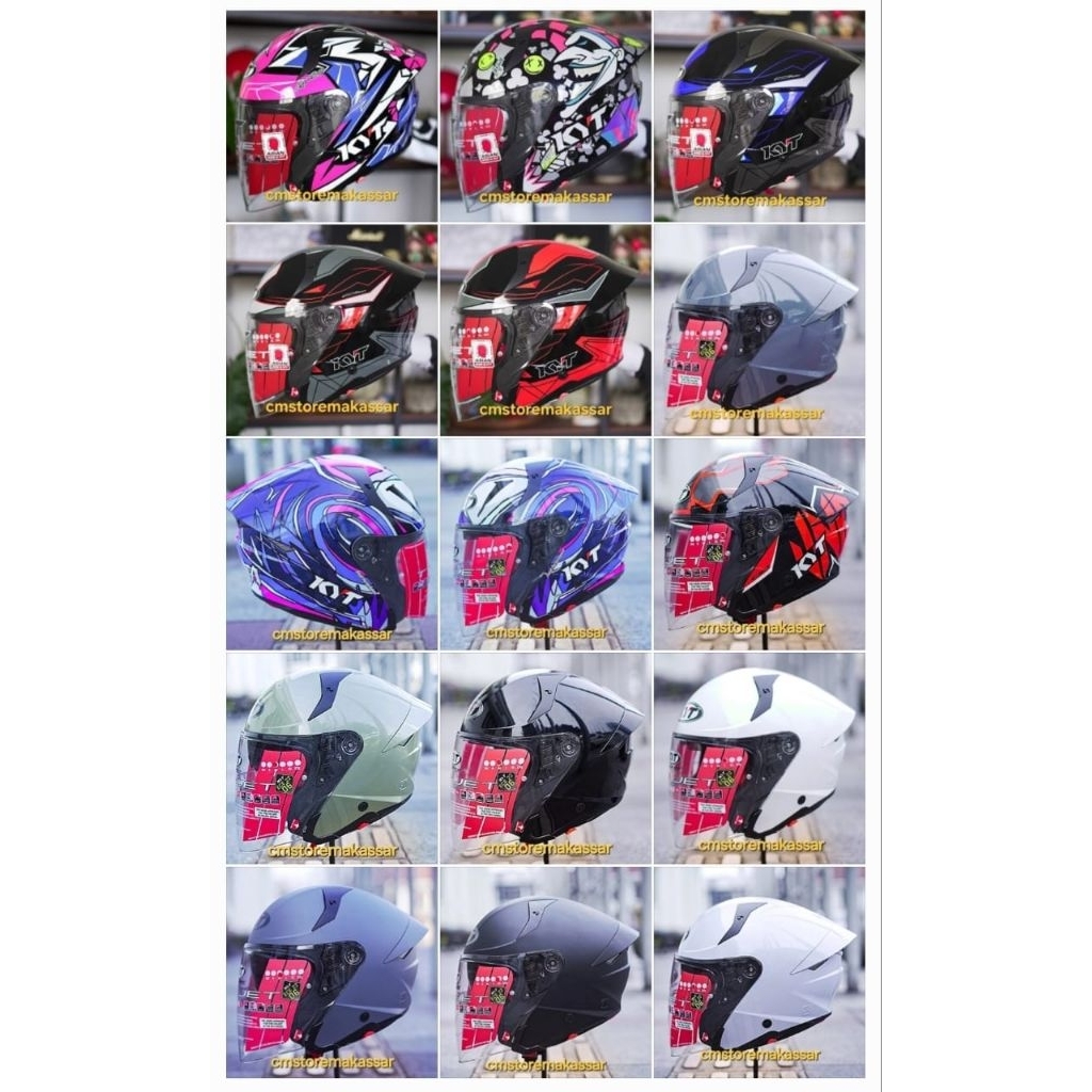 Helm KYT TTR JET Solid dan Motif Half Face Double Visor SNI ECE 06 Helmet