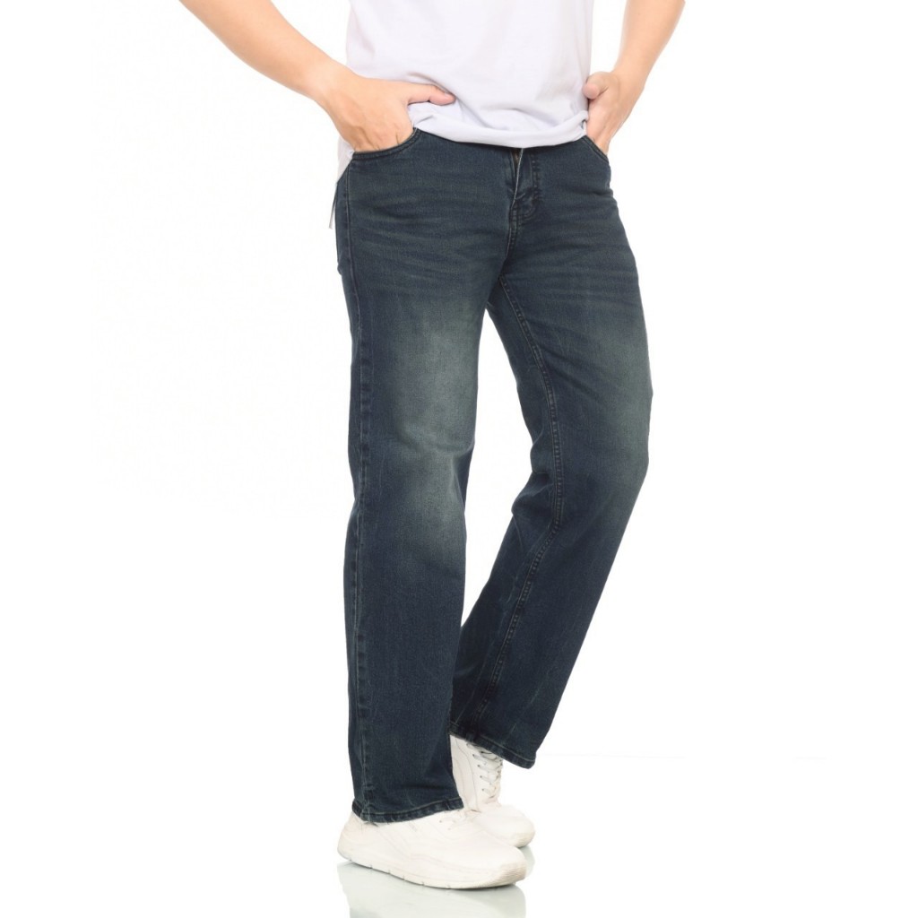 EFYP Celana Jeans Baggy Wide Leg Wisker Lebar Gombrong Skena Snow Blue Wisker Pria