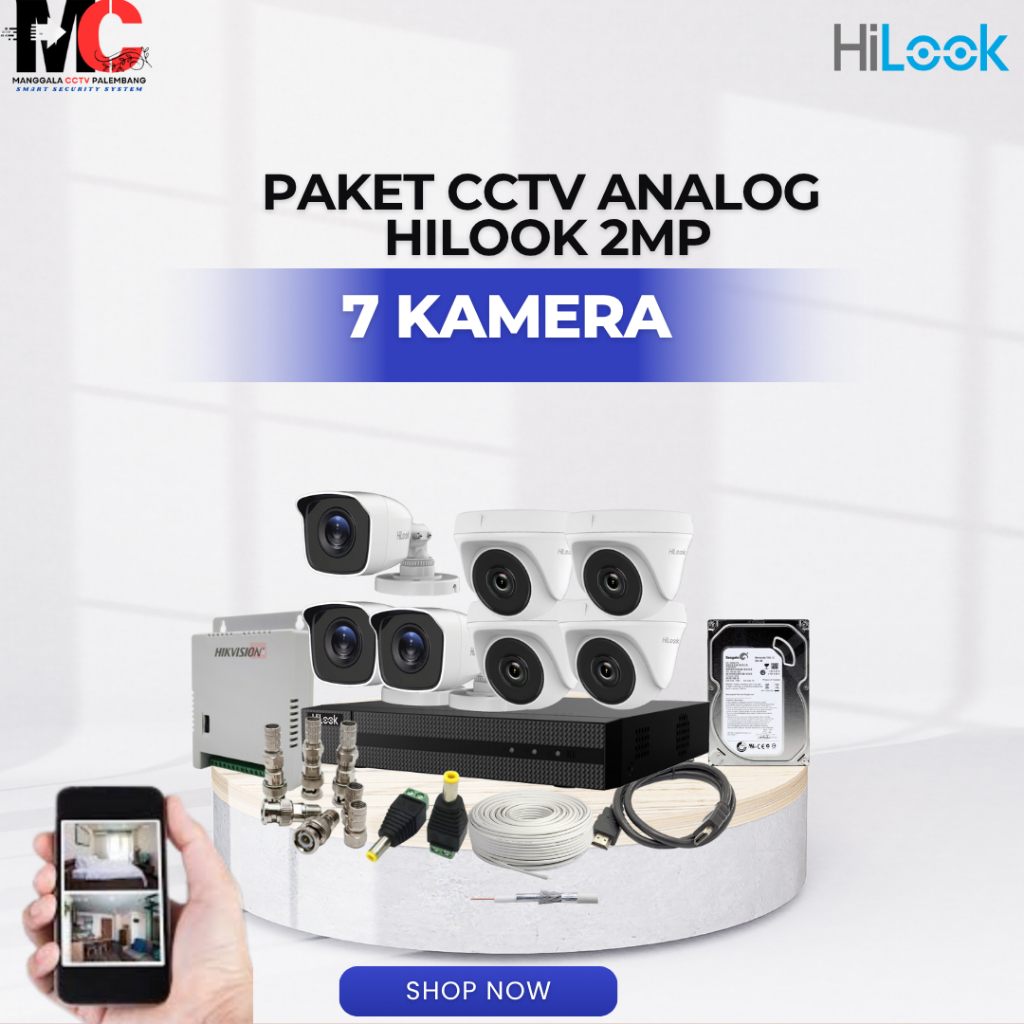 PAKET CCTV 7 KAMERA HILOOK 2MP DVR 8 CHANNEL CCTV PROMO LENGKAP SIAP PASANG
