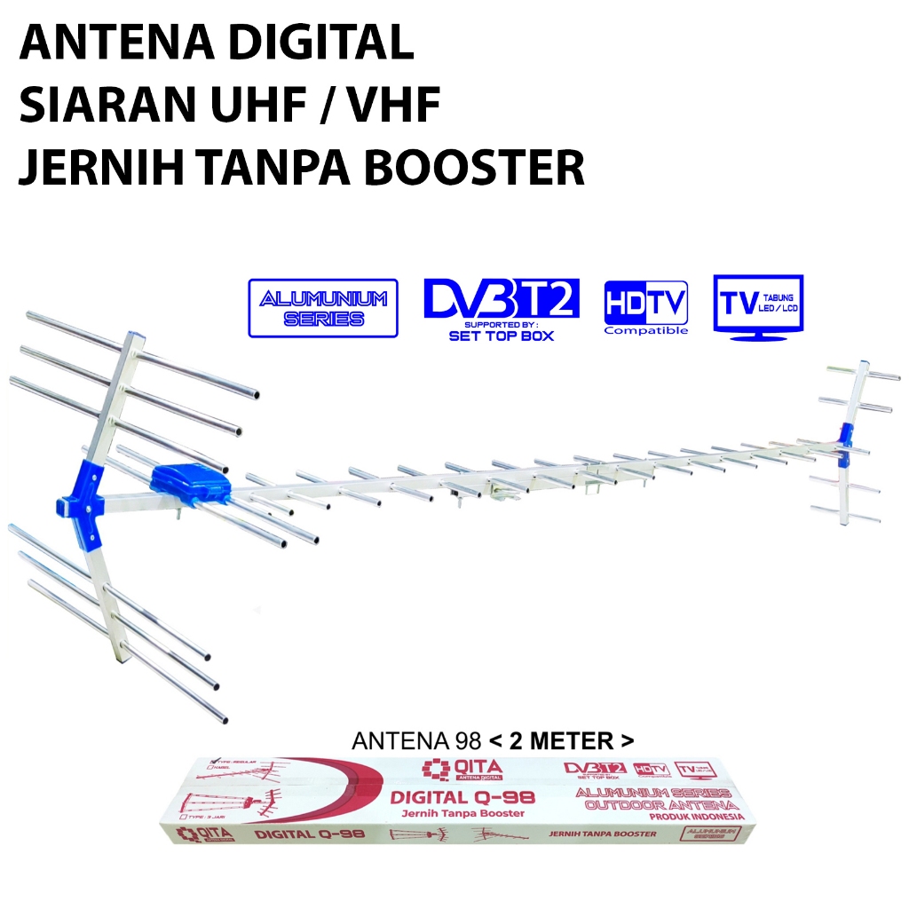 ( PROMO ) Antena 2 Meter TV Luar Digital Siaran UHF / VHF Tabung LED LCD Outdoor (Balun Asli)