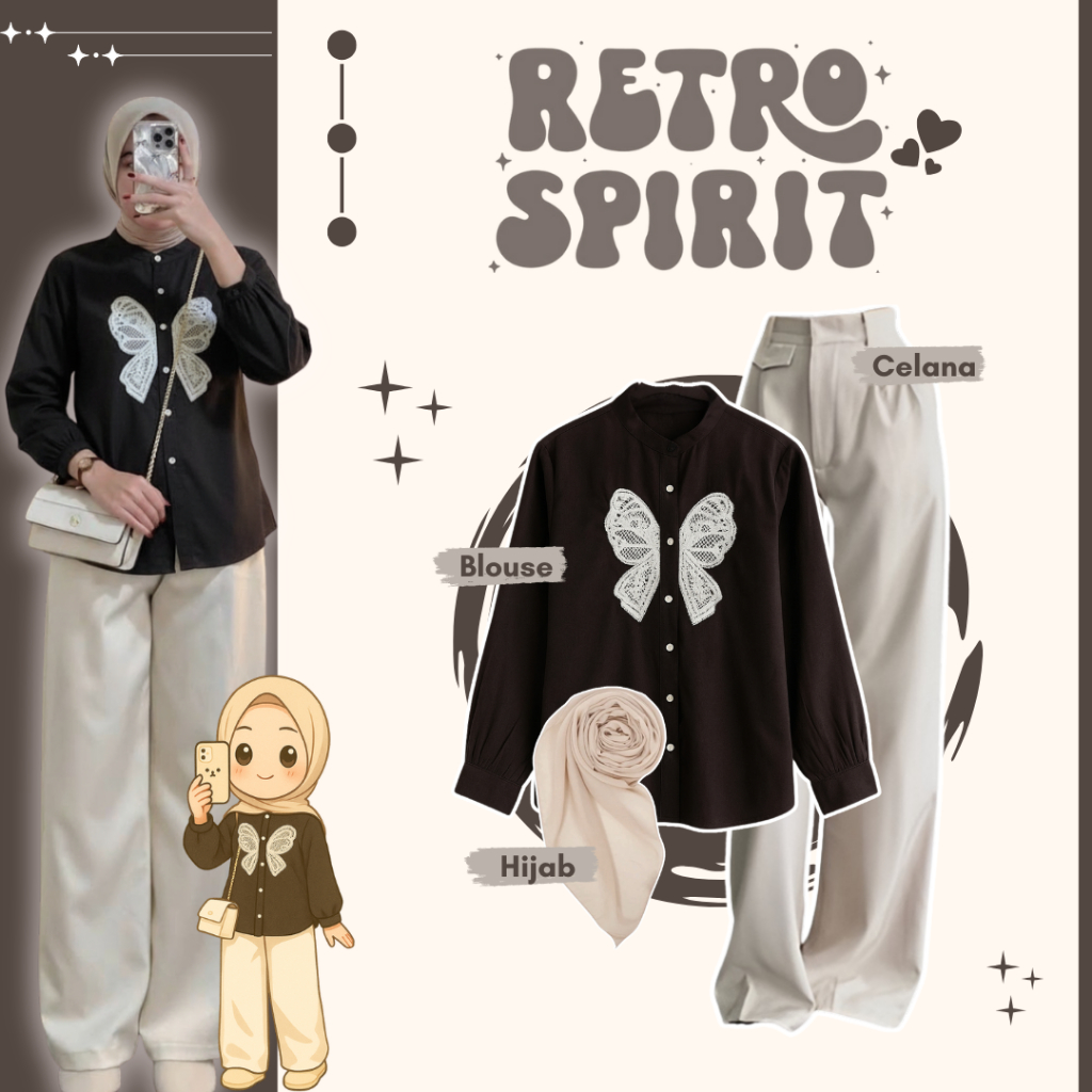 Oneset Wanita Dark Brown Aesthetic ( Blouse Pita - Celana Oro - Hijab ) OOTD Hangout Simple |YW264