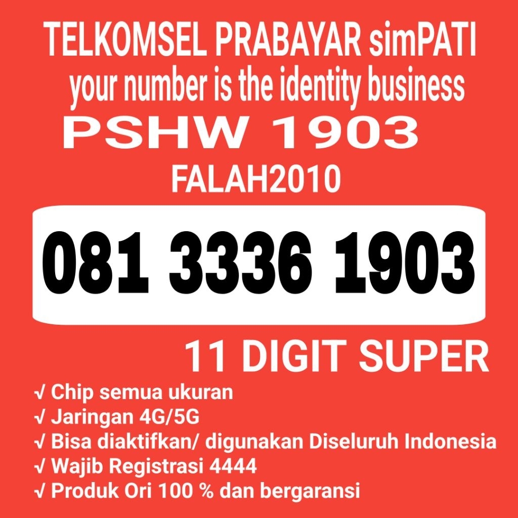 NOMOR CANTIK TELKOMSEL 11 DIGIT  KARTU PERDANA NOMOR CANTIK TELKOMSEL PSHW 1903 MURAH