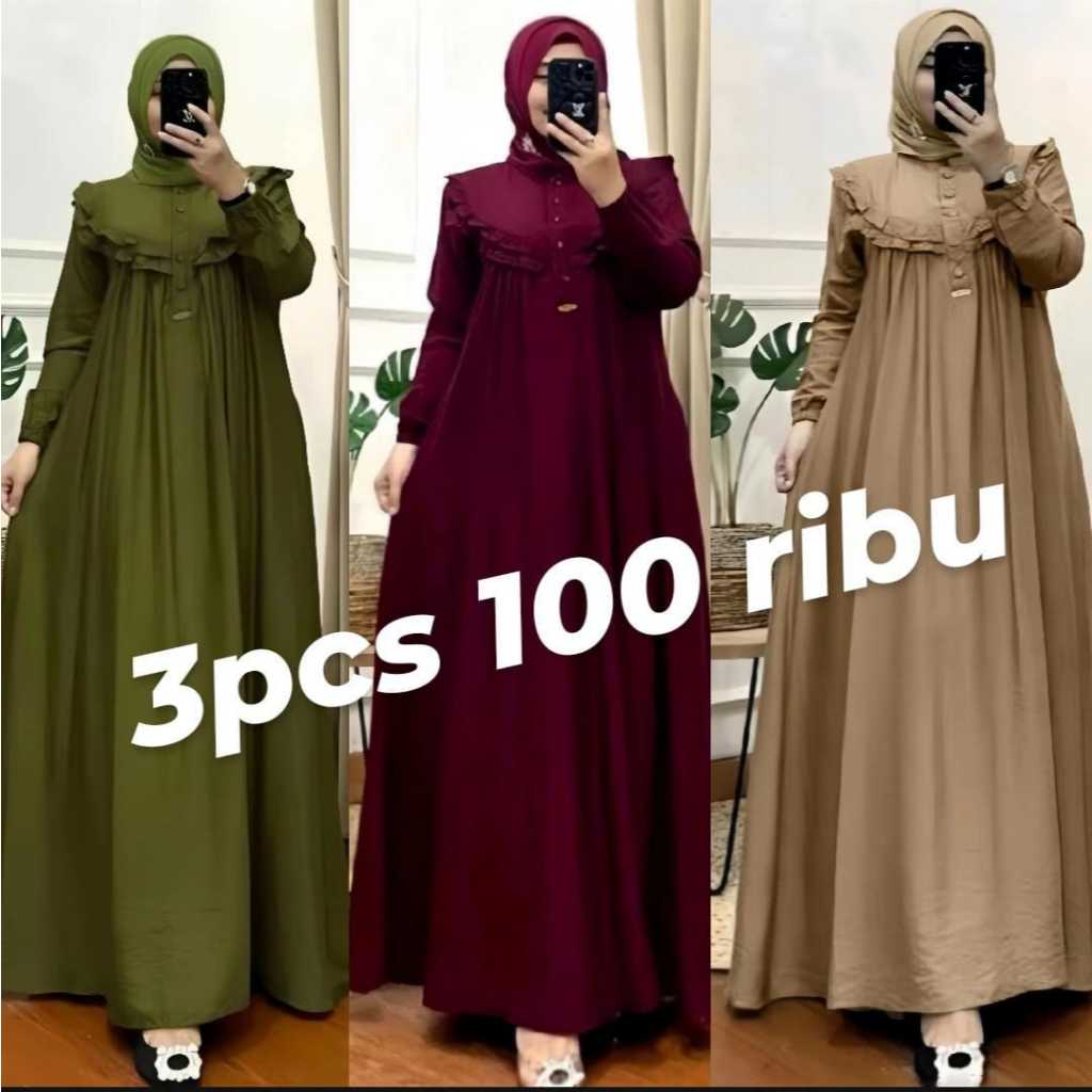 GAMIS CRINKLE AIRFOW MAXI DRESS SAMIRA TERBARU SERATUS RIBU DAPAT 3 PCS //GAMIS 100 DAPAT 3