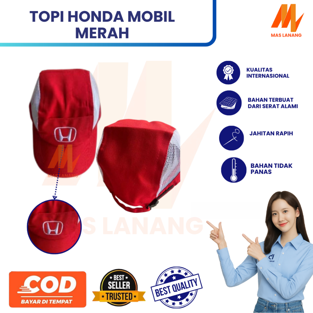 Topi Honda Mobil Merah | Topi Mekanik Honda Mobil | Topi Honda Mobil | Topi Bengkel Mobil Merah