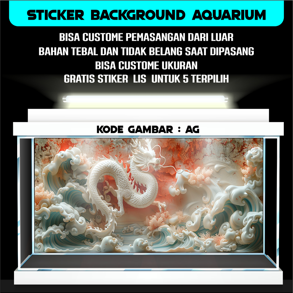 sticker wallpaper background aquarium belakang tema gambar naga keren putih 3d kode  AG2