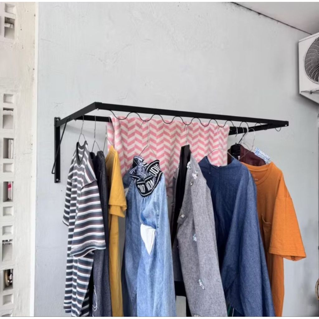 Jemuran Baju Lipat Dinding Besi Kuat Anti Karat Jemuran Tempel Tembok Minimalis Pembelian Free Dynab