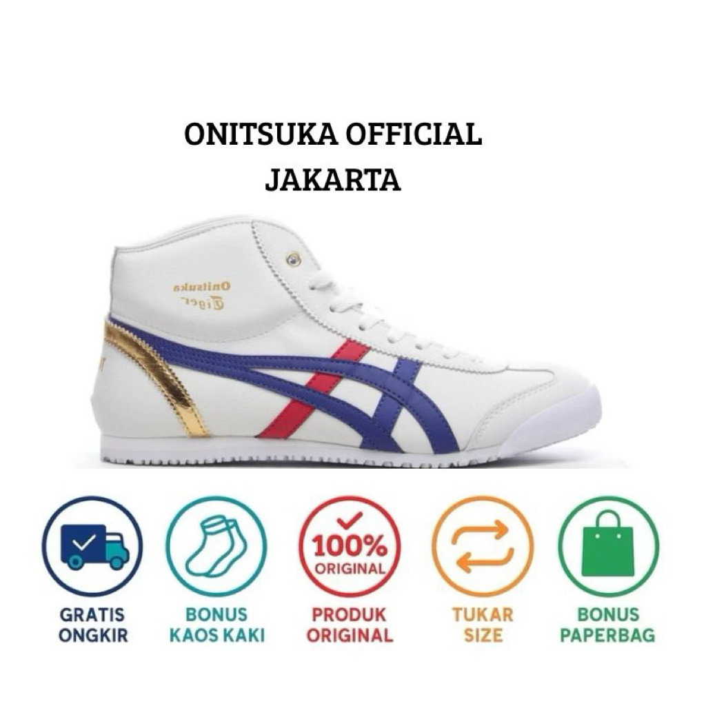 onitsuka tiger ORIGINAL TOKYO HIGH white blue red X gold // free paperbag & kaos kaki