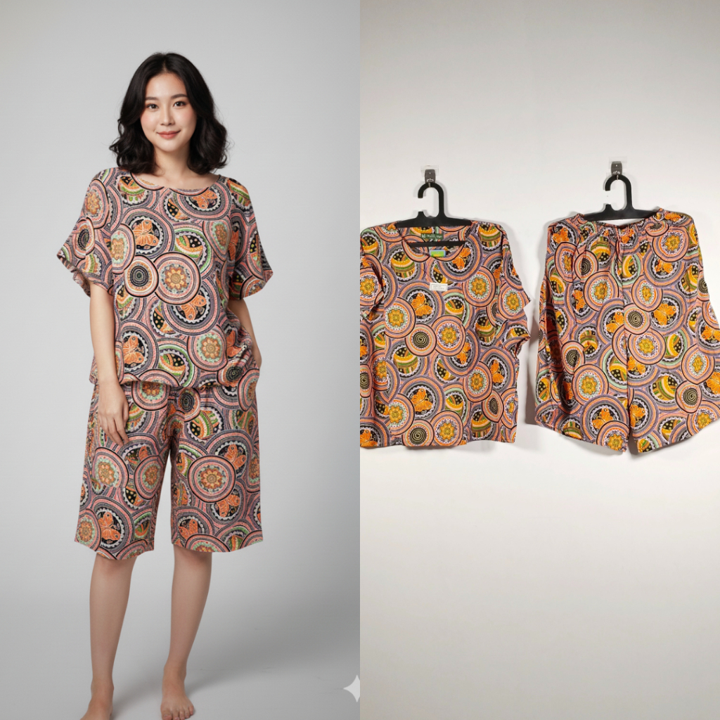 Kencana Ungu Daster Stelan Baju Celana Kulot Batik LD 136