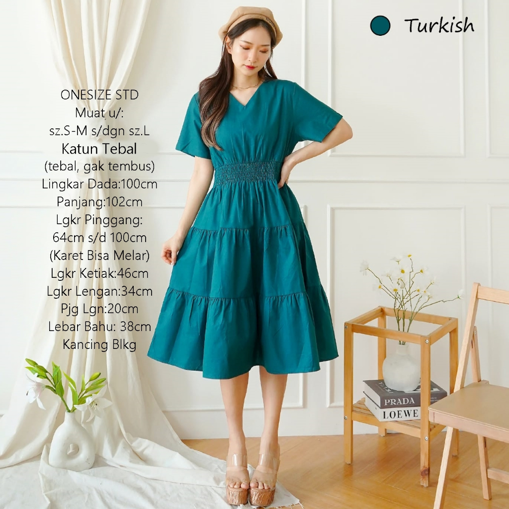 Dress Wanita / Cewek midi casual Gaun Terusan katun HQ lengan pendek