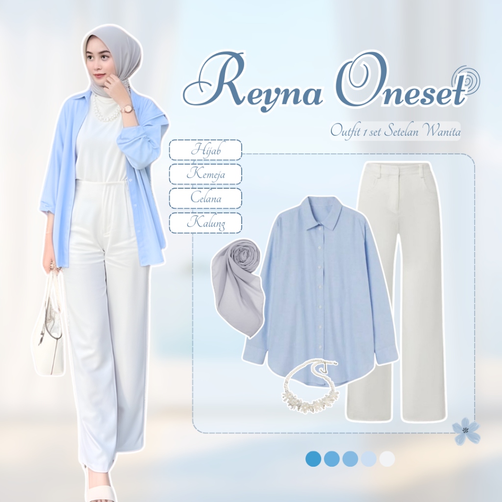 Baju setelan Wanita One set ( Kemeja + Celana + Hijab + Kacamata Kalung ) AM192R TERMURAH
