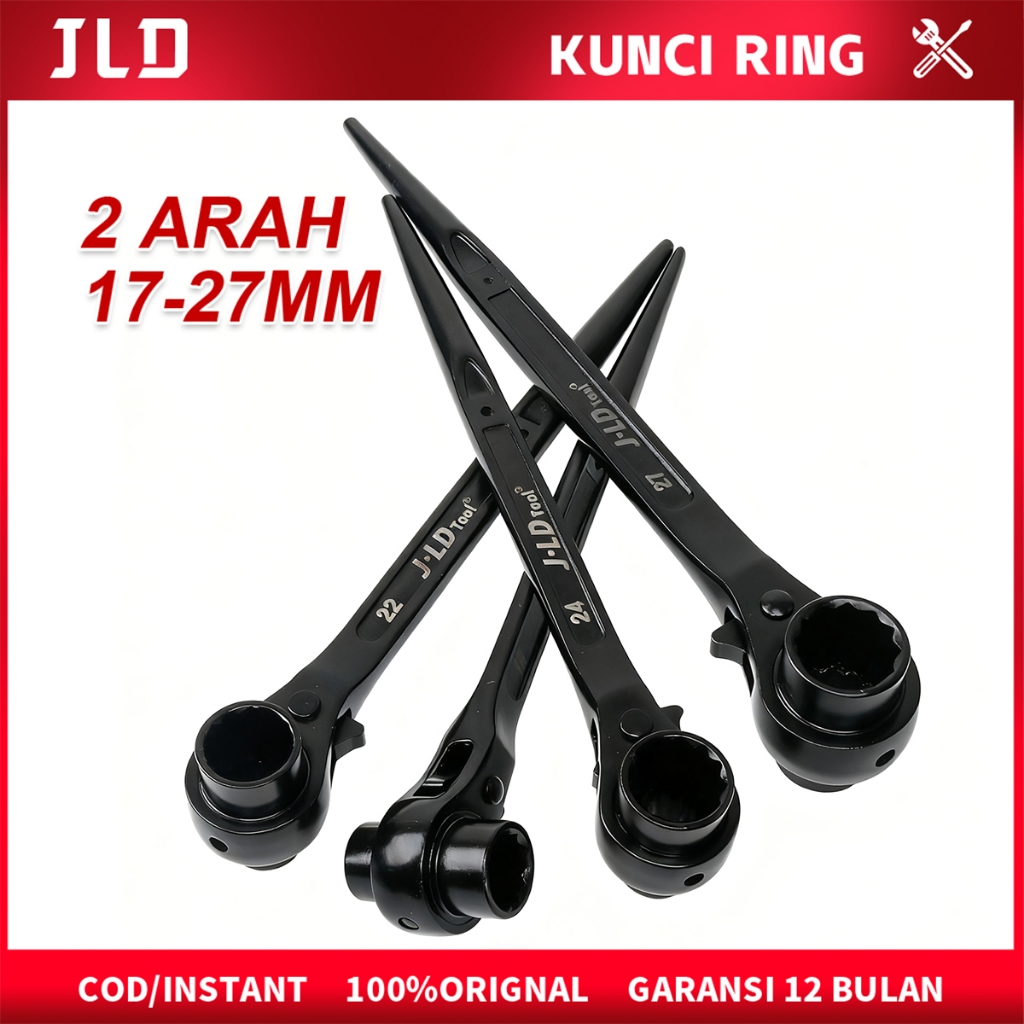 JLD Kunci Ring Rachet Skafolding Torsi 2 Arah Bolak-Balik Rachet 17-27MM Torsi Torque Kombinasi