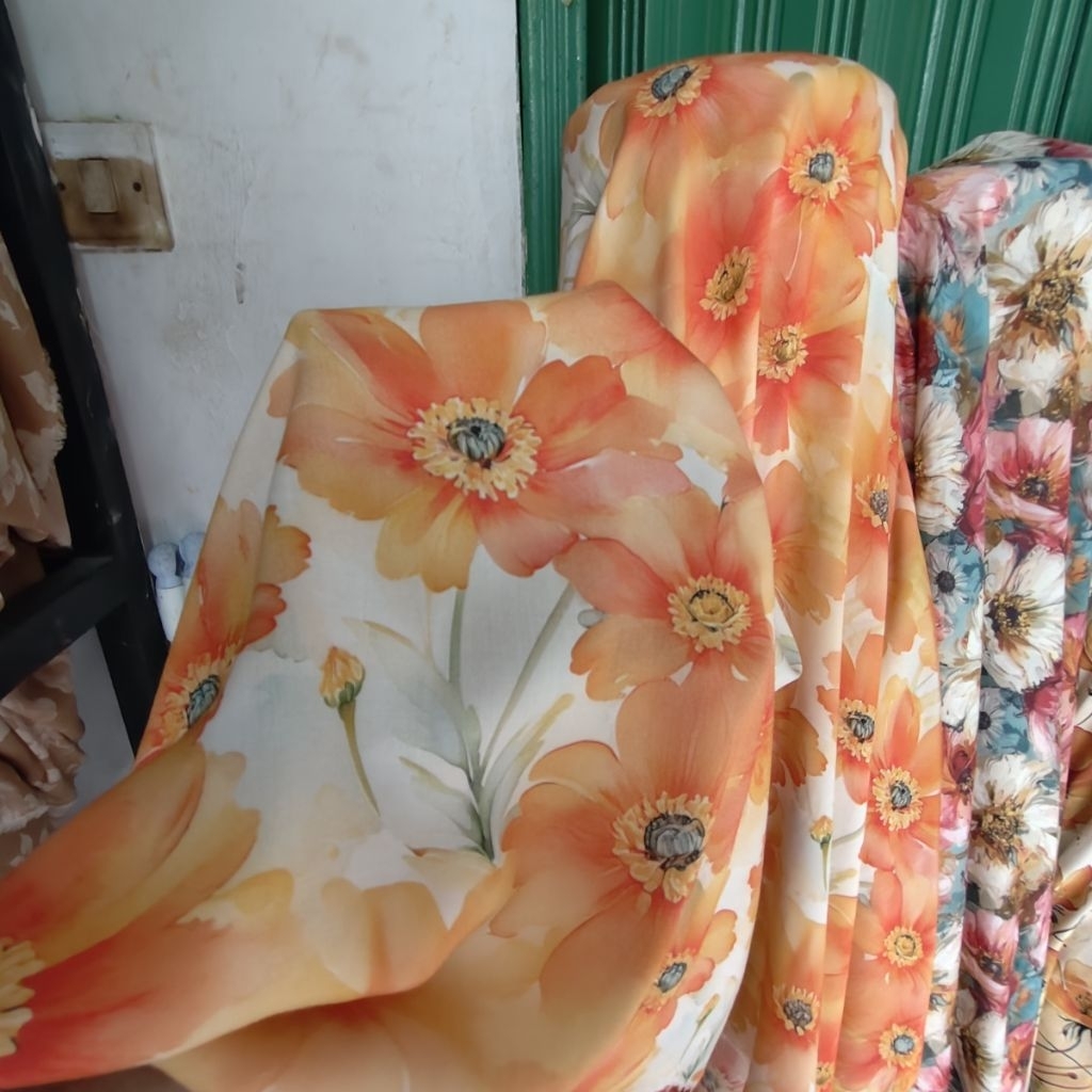KAIN KATUN RAYON VISCOSE PREMIUM MOTIF BUNGA BESAR - KAIN RAYON MOTIF KEMBANG BESAR HARGA PERSETENGA