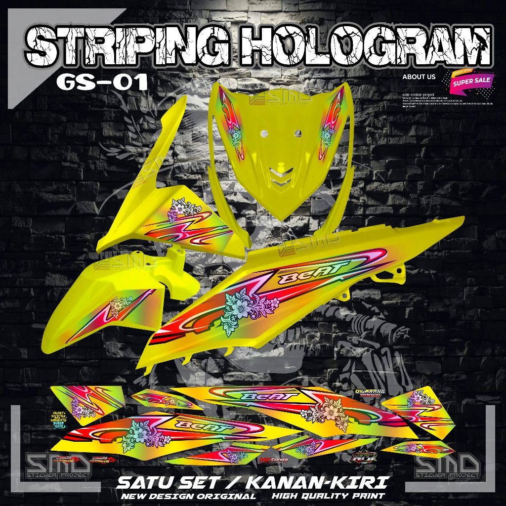 STICKER STRIPING VARIASI HONDA BEAT FI 2015 CUSTOM HOLOGRAM BEAT