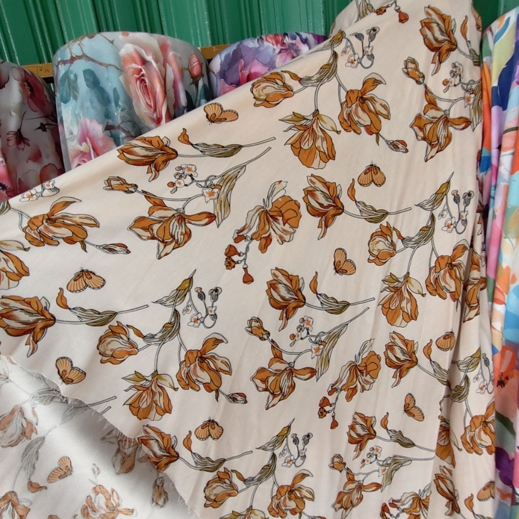 KAIN KATUN RAYON VISCOSE PREMIUM MOTIF BUNGA BESAR - KAIN RAYON MOTIF KEMBANG BESAR HARGA PERSETENGA