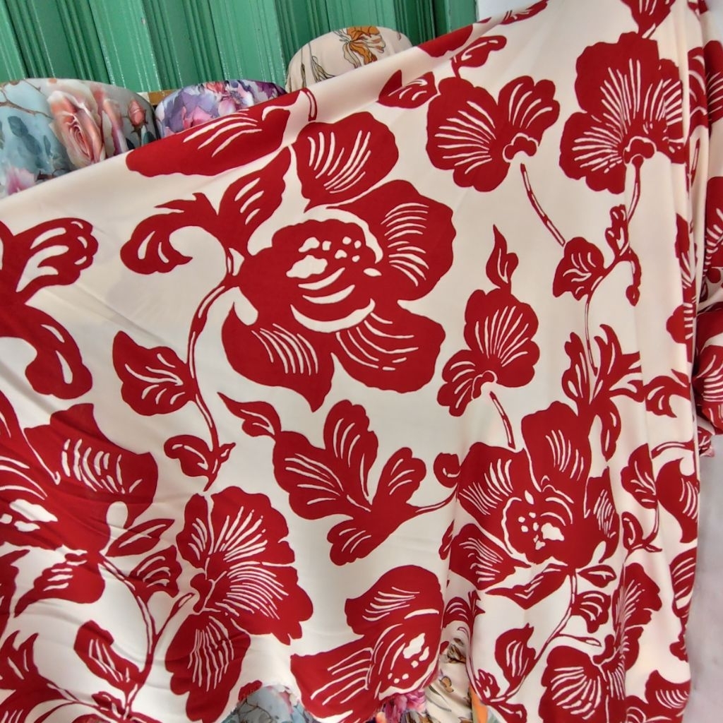 KAIN KATUN RAYON VISCOSE PREMIUM MOTIF BUNGA BESAR - KAIN RAYON MOTIF KEMBANG BESAR HARGA PERSETENGA