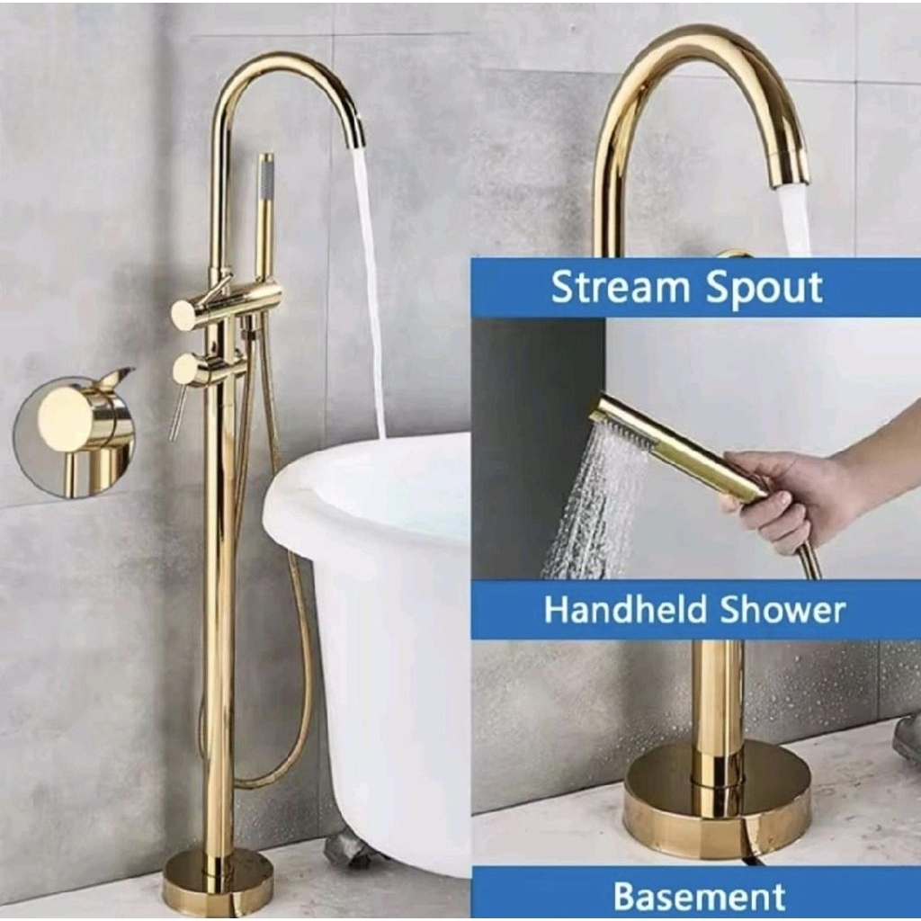 Kran Bathtub Panas Dingin Standing GOLD / Kran Standing Gold / Kran Tiang Bathtub Gold
