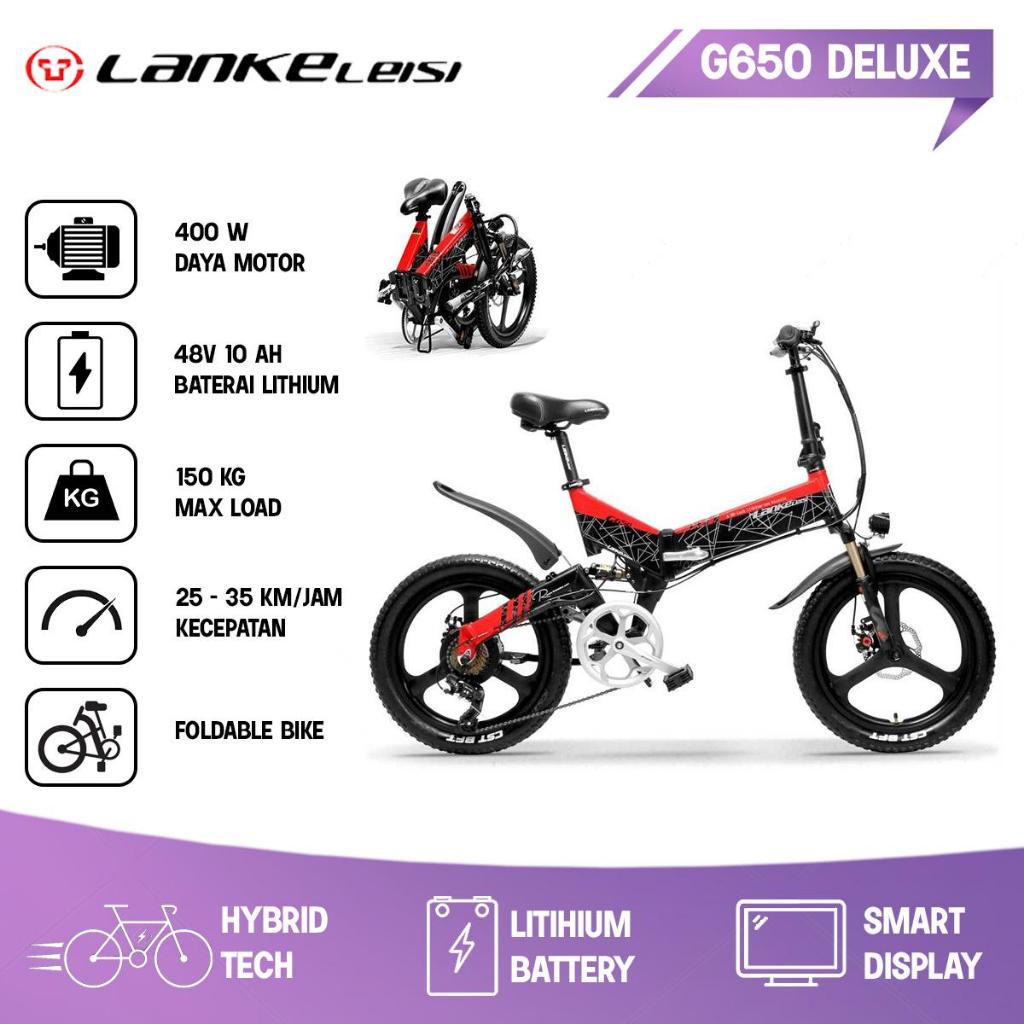 Sepeda Lipat Listrik Baterai Lankeleisi Deluxe G650 Elektrik Bike Motor Bertenaga