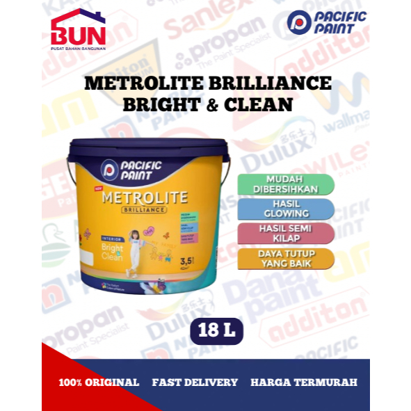 [PUTIH METRO 001] METROLITE - BRILLIANCE BRIGHT & CLEAN CAT TEMBOK PREMIUM ANTI NODA 18 LITER