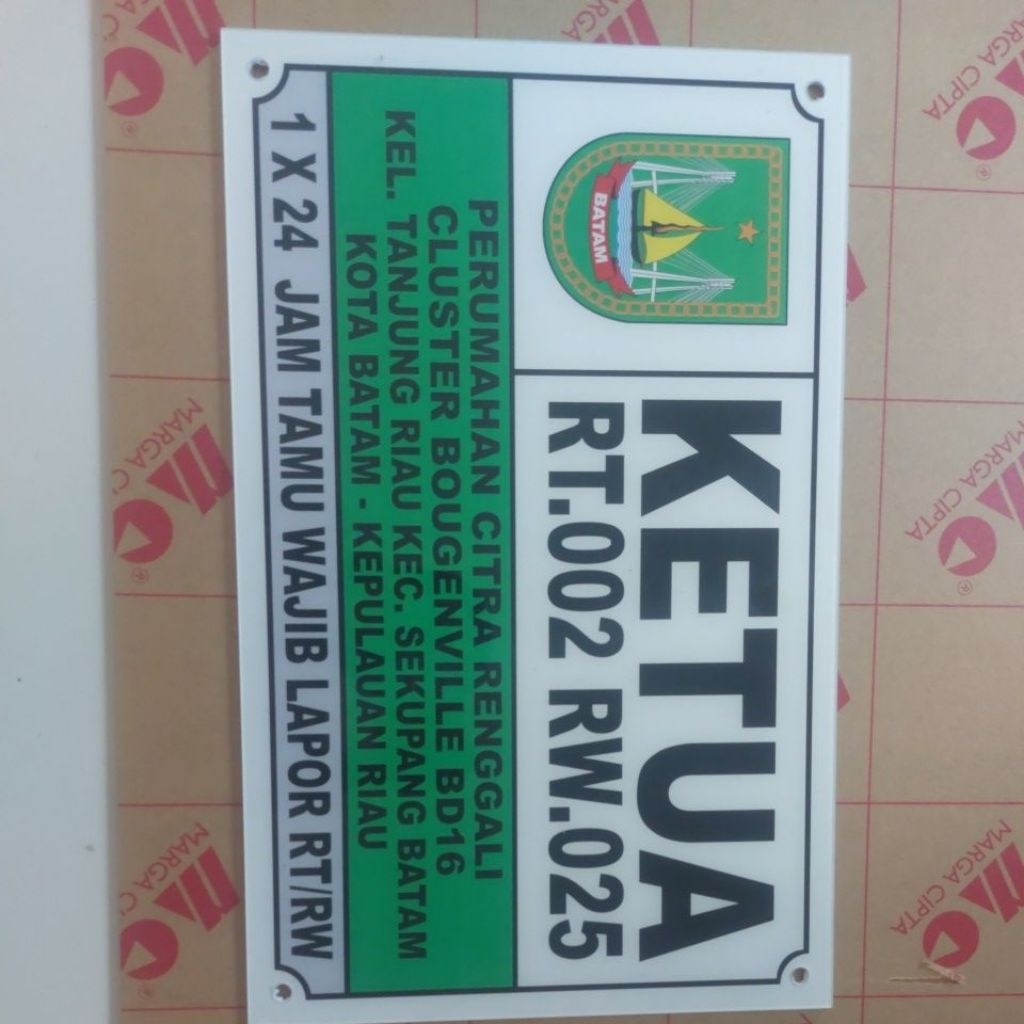 Papan Ketua RT / RW bahan akrilik