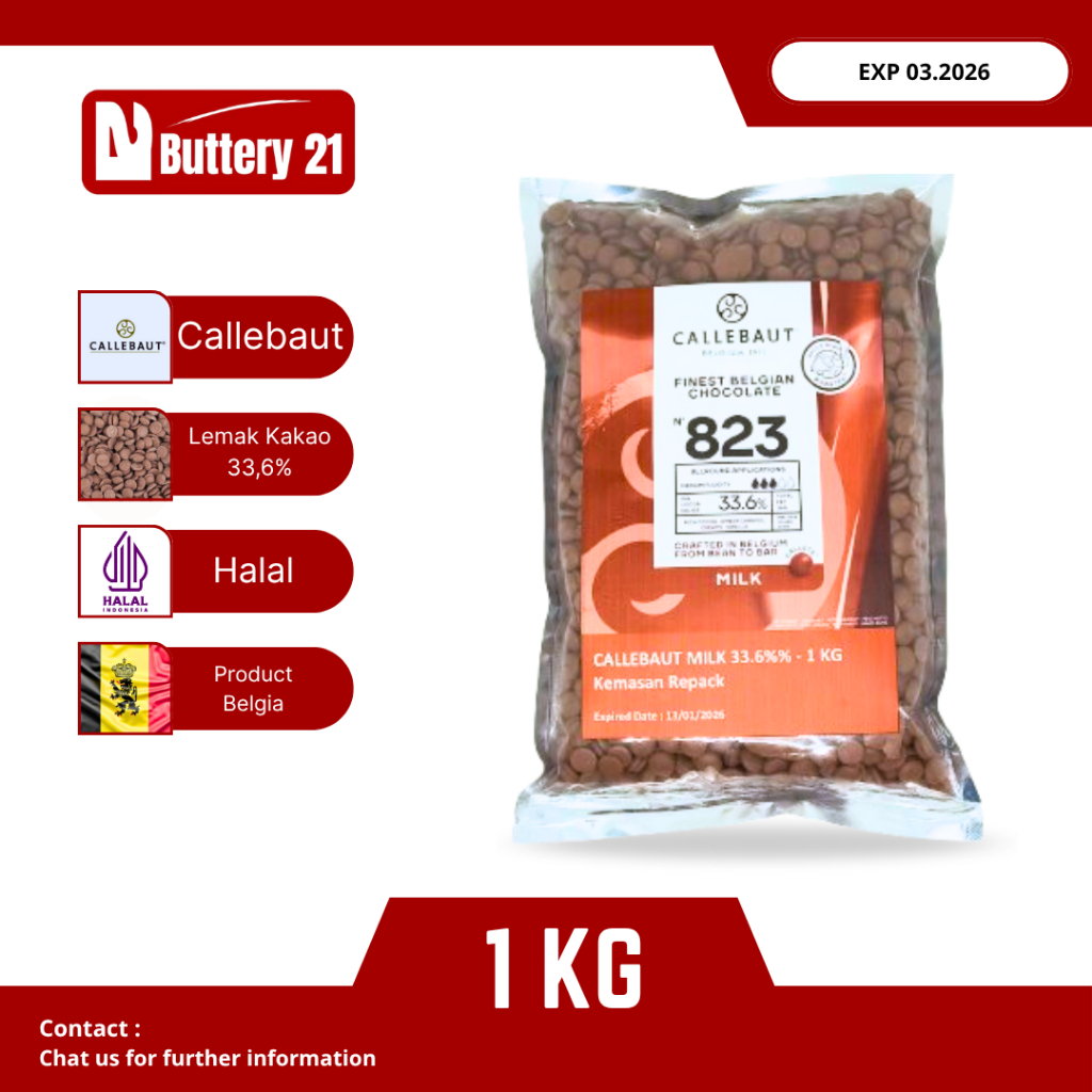 CALLEBAUT MILK 823 33,6% 1 KG/MILK CHOCOLATE COUVERTURE COKELAT/CALLEBAUT MILK