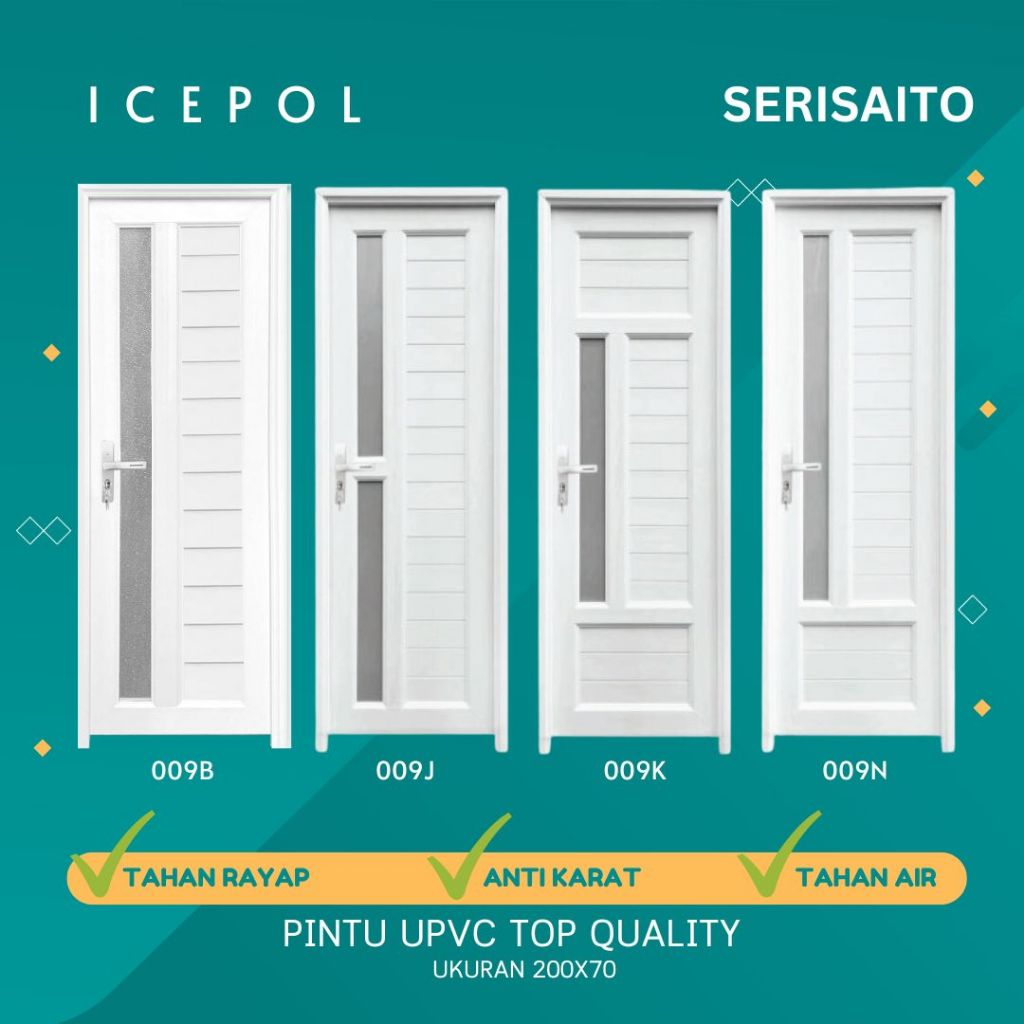 Pintu UPVC Putih Jayco ICEPOL 70x200cm+ Gagang + Kusen + Engsel / Pintu Kamar Mandi