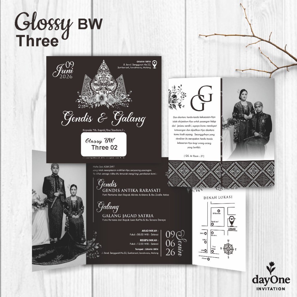 UNDANGAN PERNIKAHAN SIMPLE ELEGANT - CETAK UNDANGAN CUSTOM FOTO BW TEBAL GLOSSY - GLOSSY BW THREE