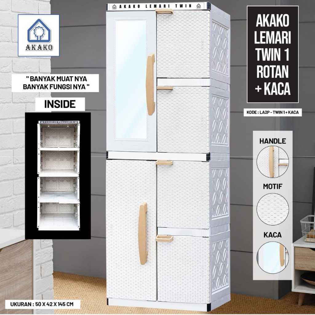 lemari akako LA2P / lemari anak 2 pintu twin rotan dengan kaca