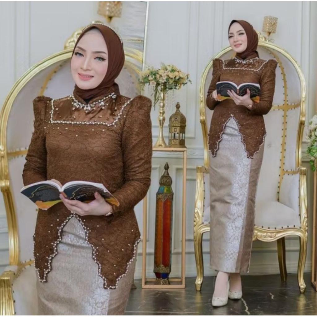 Kebaya miranda brukat tile modern, kebaya wisuda, lamaran, pesta