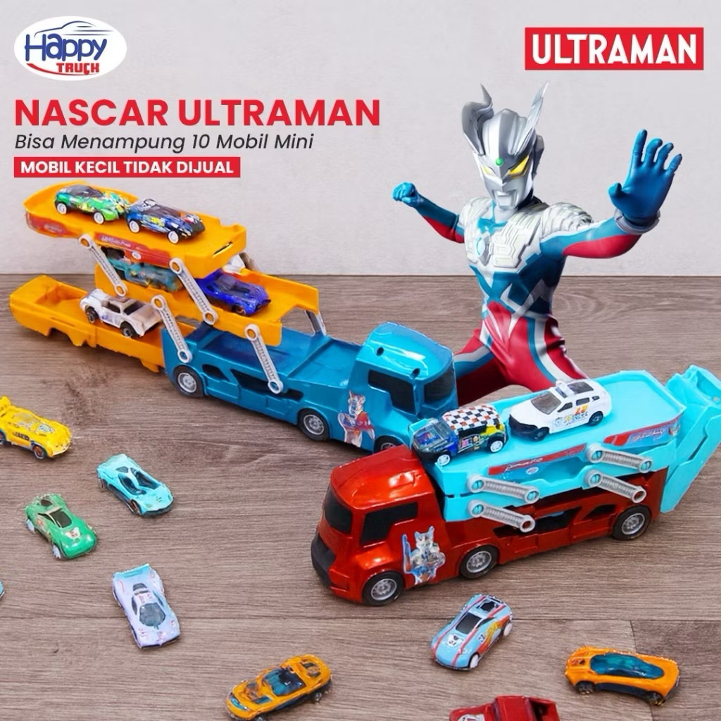 Happy Truck Mobil Tingkat Mobil Nascar Ultraman Mainan Truk Pengangkut Mobil Mobilan