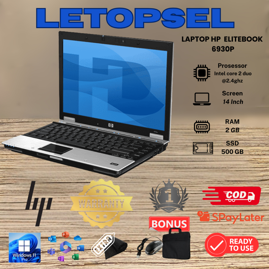 LAPTOP HP 6930P CORE 2 duo RAM 2GB/500GB//BONUS TAS LAPTOP & MOUSE