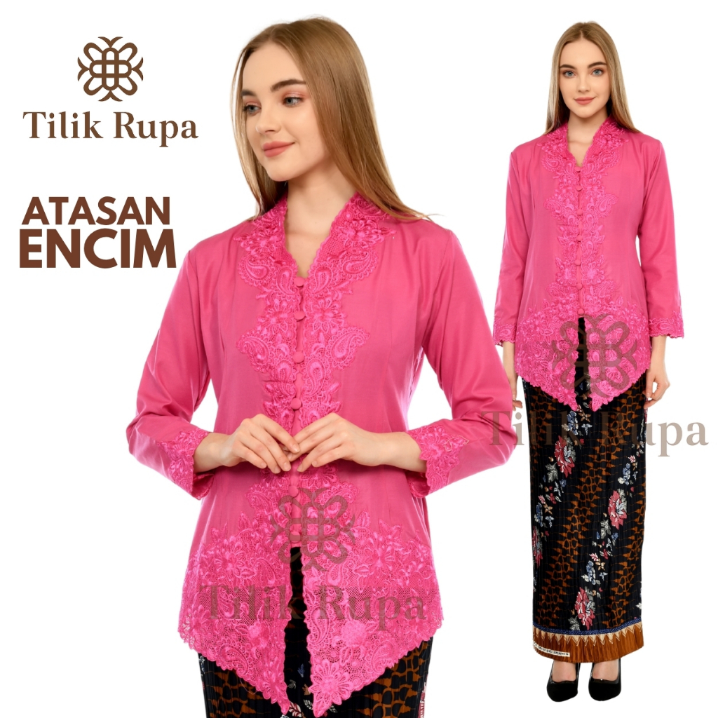 Tilik Rupa - [BISA COD – REALPICT] Atasan Kebaya Encim Pink Fanta Bordir Cantik Jumbo Size Ukuran Le