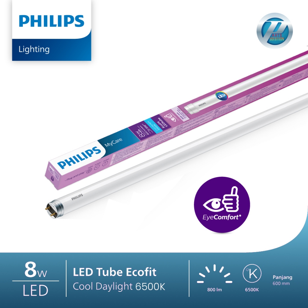 Lampu Tabung Philips LED Tube Ecofit TL T8 8W 8 /10Watt 18W 18 Watt - Warna Putih dan Netral
