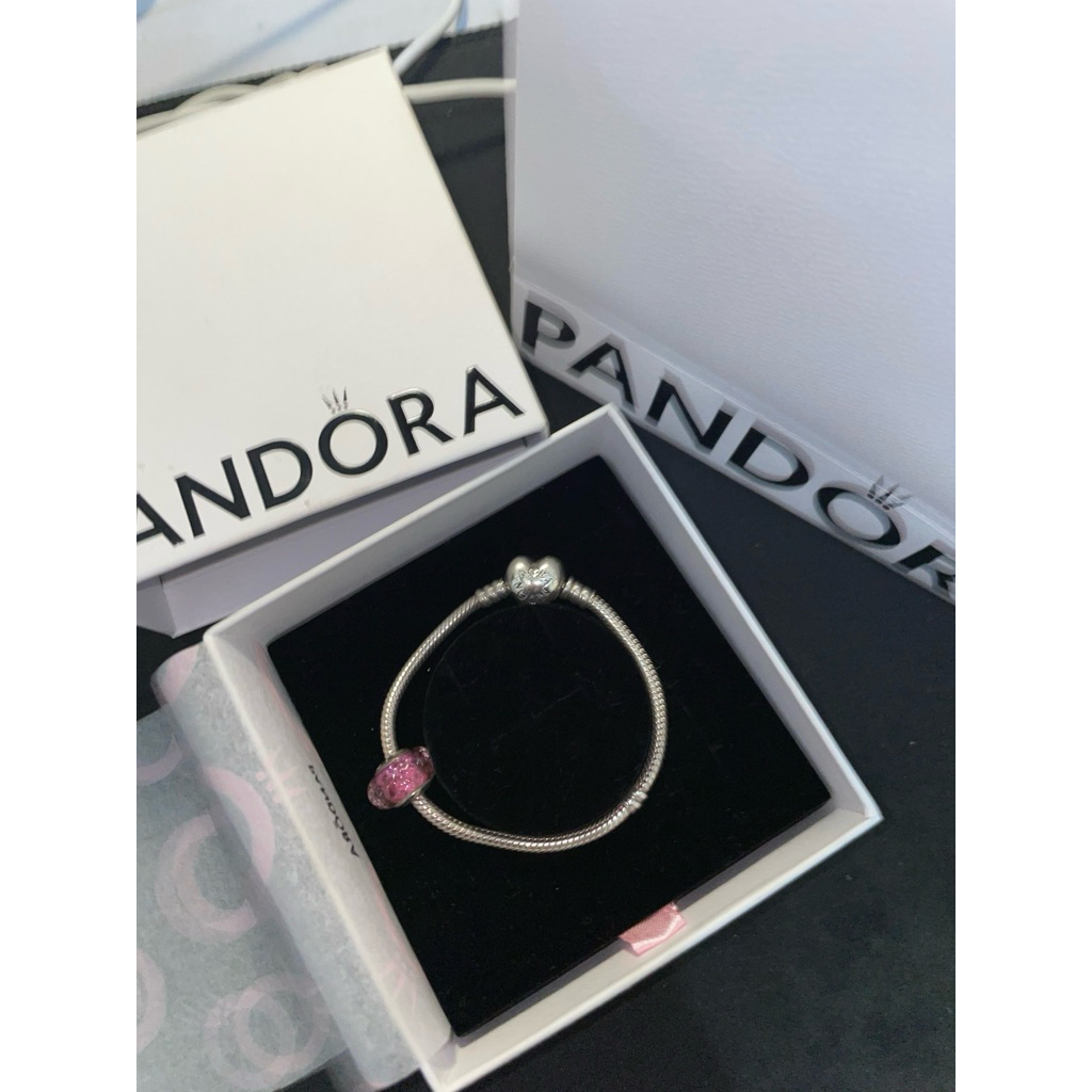 Gelang Pandora Asli + 1 Charm Pink