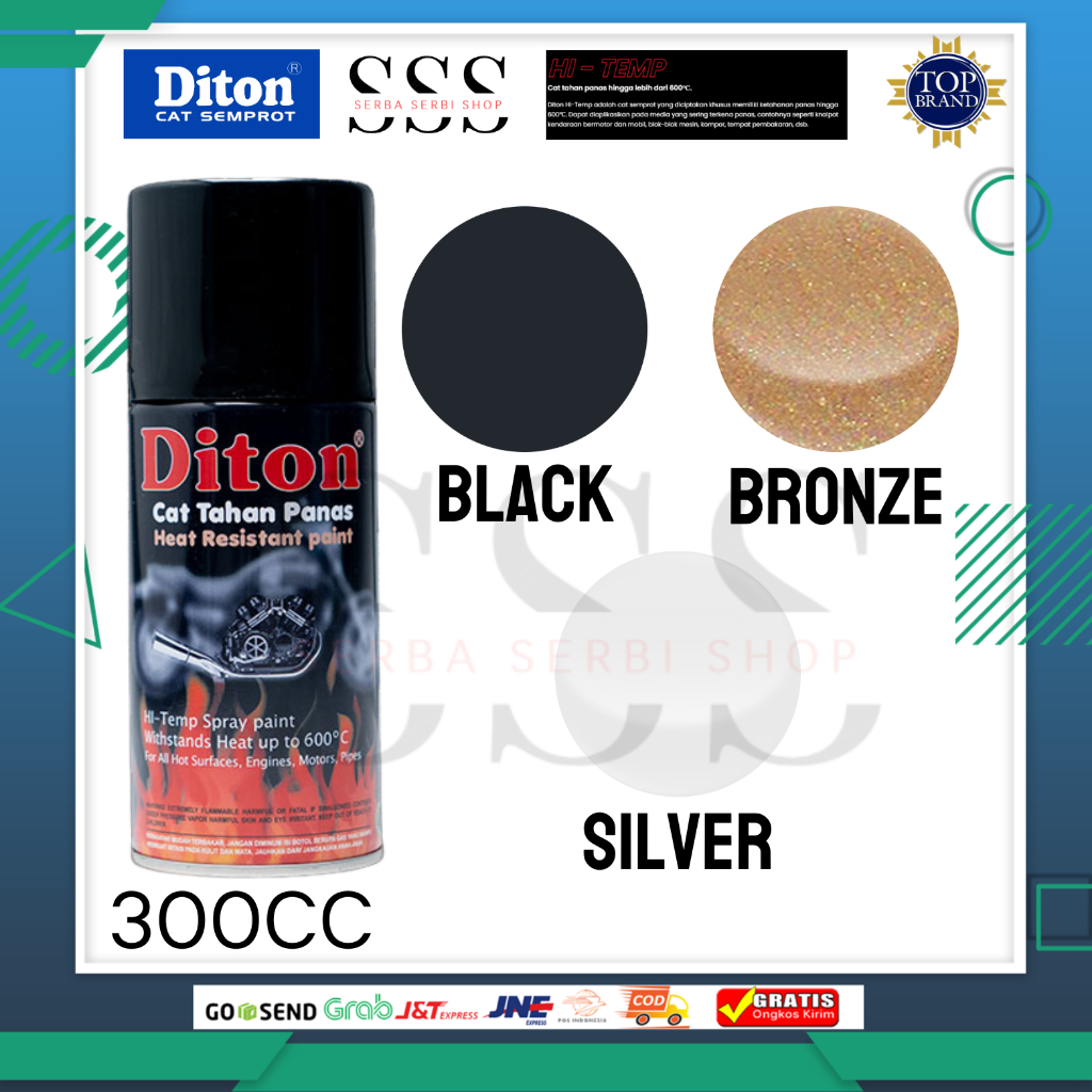 Cat Semprot Diton HI-TEMP Anti Panas 600°C Varian Warna Black Silver Bronze 300cc