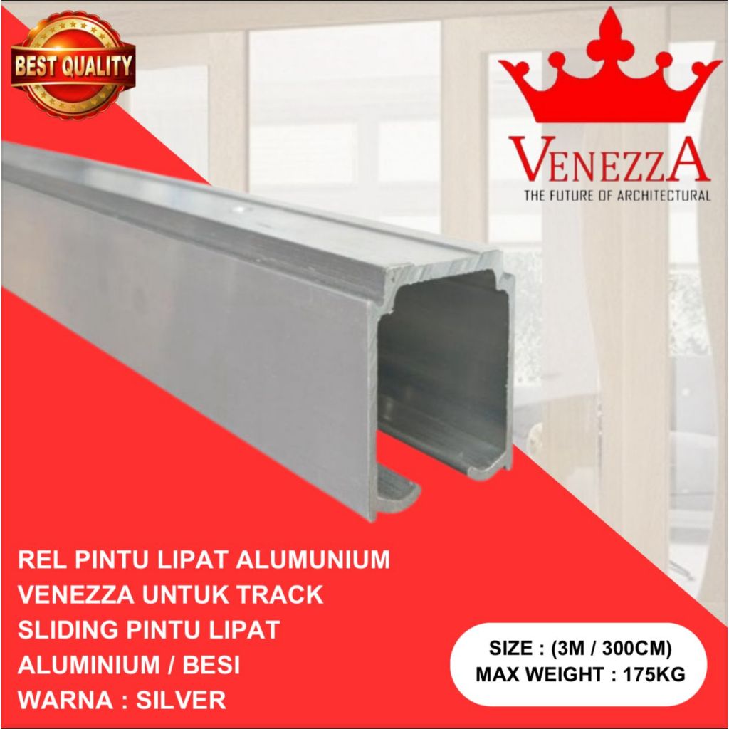 Rel Pintu Sliding Geser Aluminium Lipat Silver panjang 3 meter VENEZZA tanpa acessories