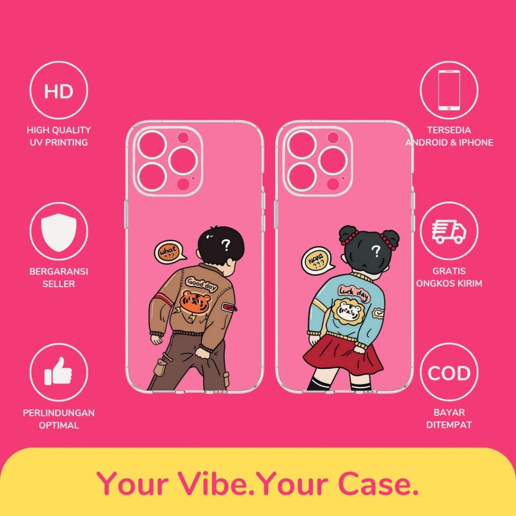 Custom Case Couple Desain Chibi Boy & Girl Untuk All Type Hp Bahan Softcase Anticrack Lucu Cute Casi
