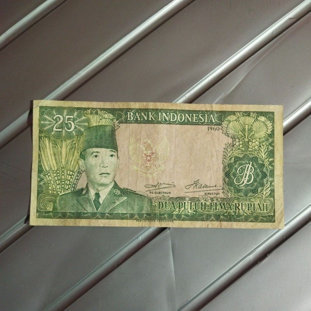 25 rupiah seri Sukarno 1960 asli bekas beredar