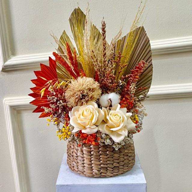 Buket Keranjang Rotan Bloom box Dried Flower