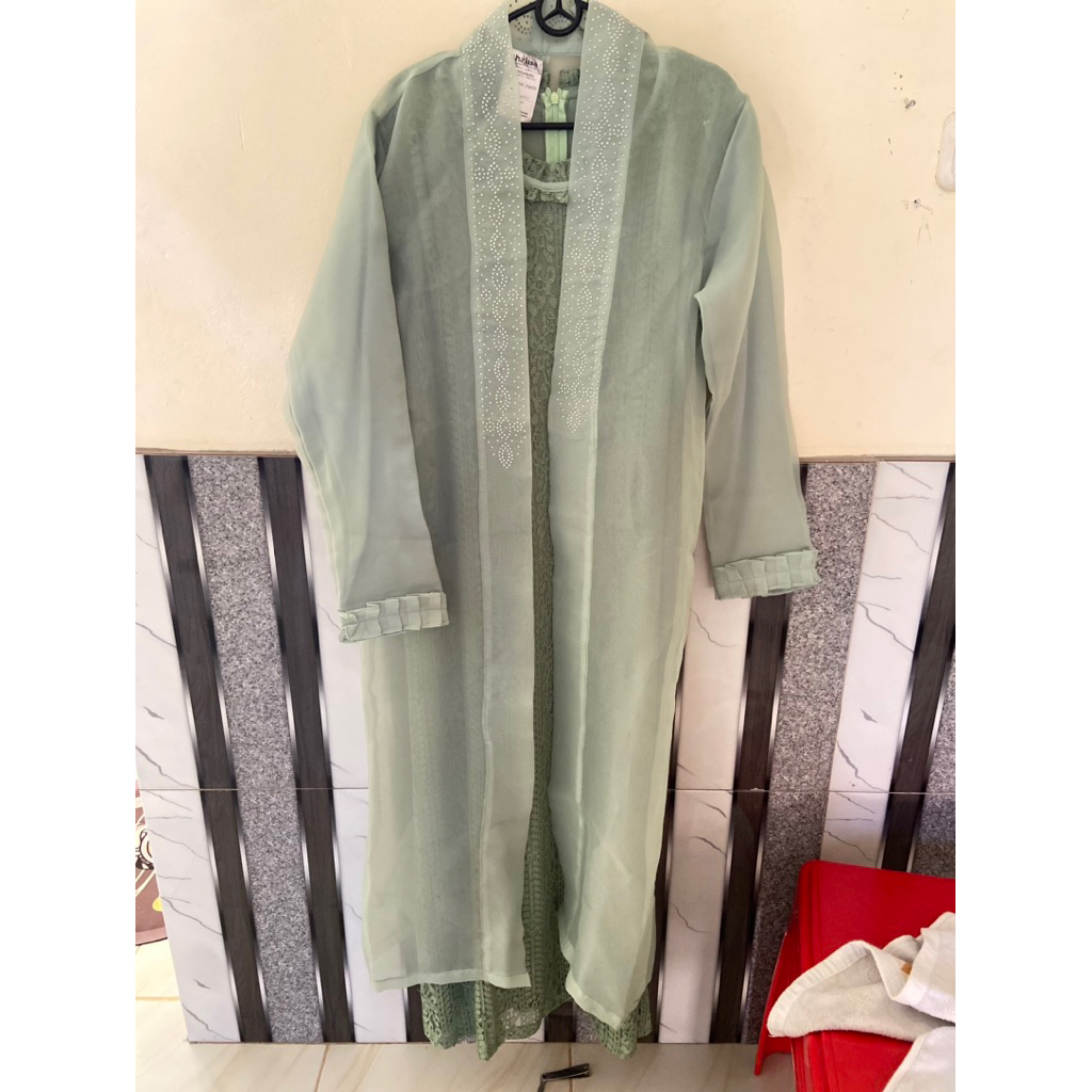 gamis pesta wanita/ gamis hijau sage