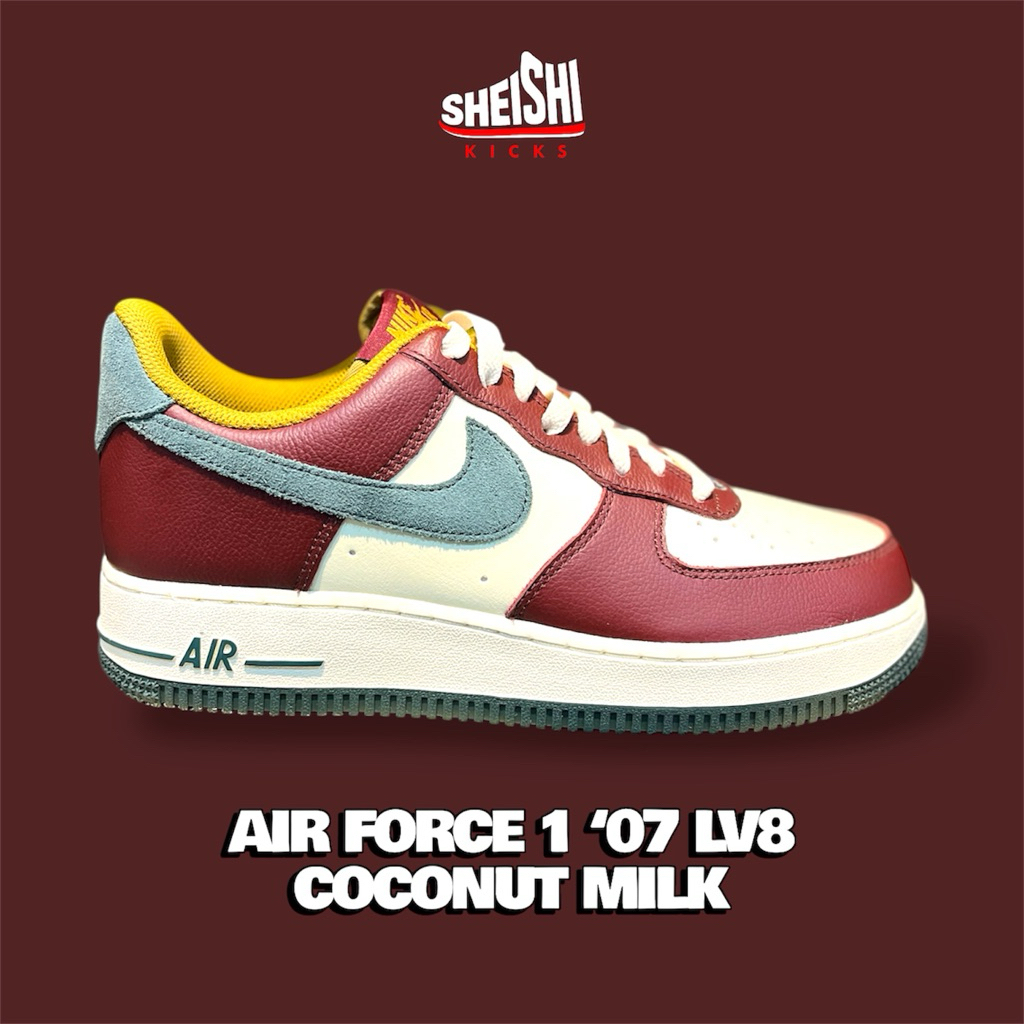 Sepatu Sneakers Pria AF1 ‘07 LV8 Coconut Milk/Dark Team Red Vintage Green