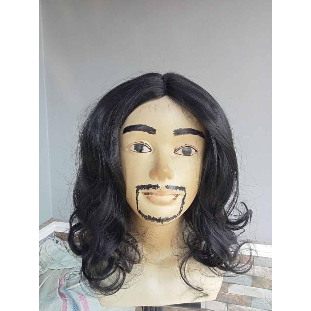 WIG PRIA GONDRONG KRITING BELAH TENGAH / Rambut palsu kriting belah tengah model pria Amerika