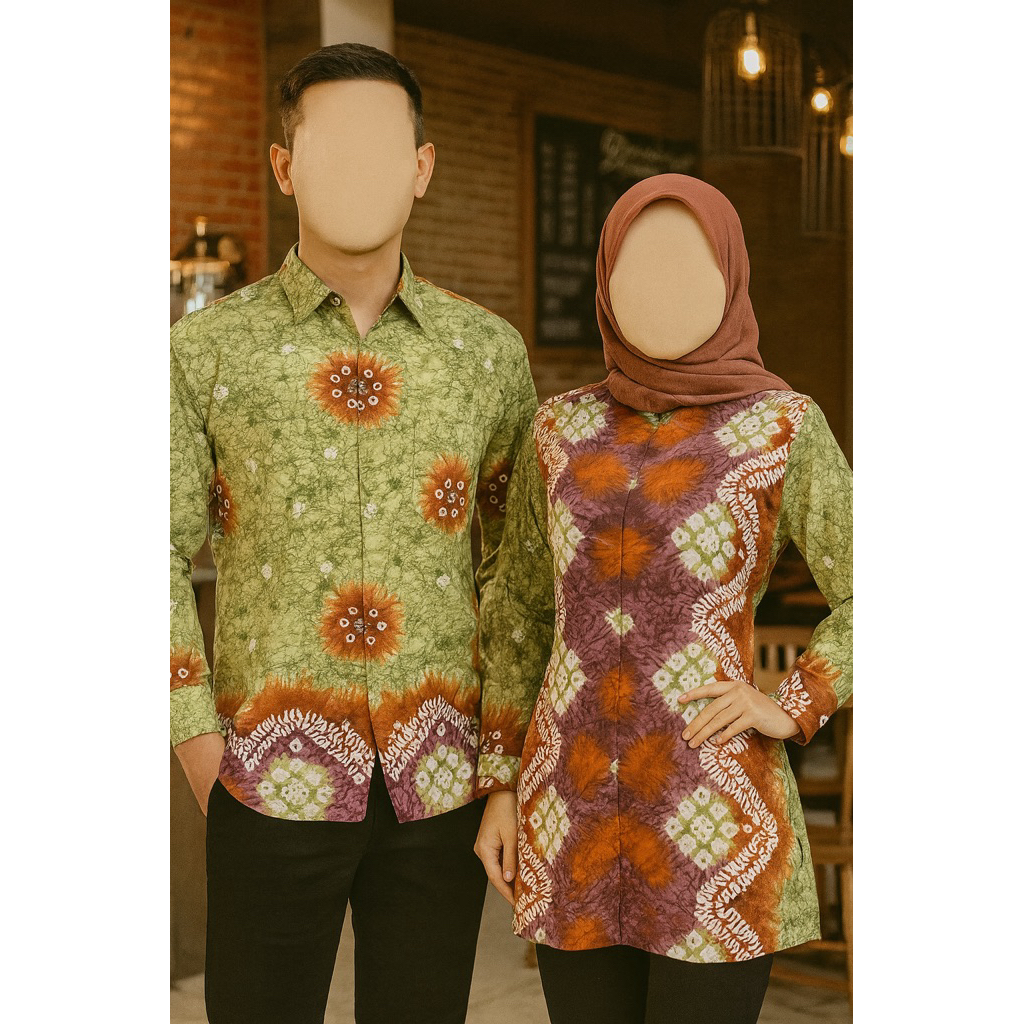 Couple Tunik & Kemeja Rania Jumputan Palembang | Bahan Dolby Printing