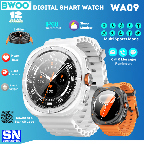 BWOO Smart Watch - WA09 Smart Watch - IP68 Waterproof w/ Health monitoring