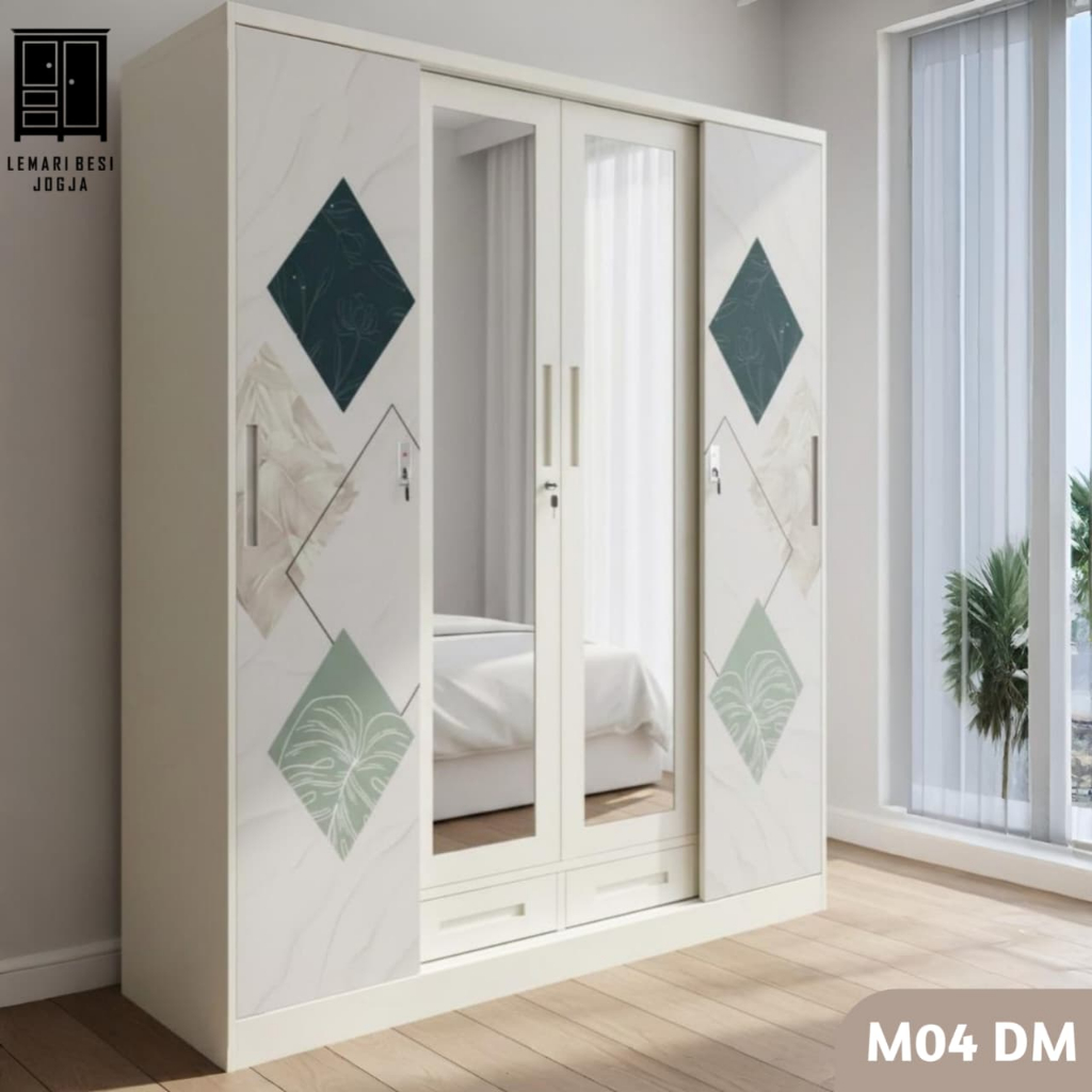 Importa Lemari Pakaian Besi Lemari Baju Minimalis 4 Pintu Sliding | M04 DM