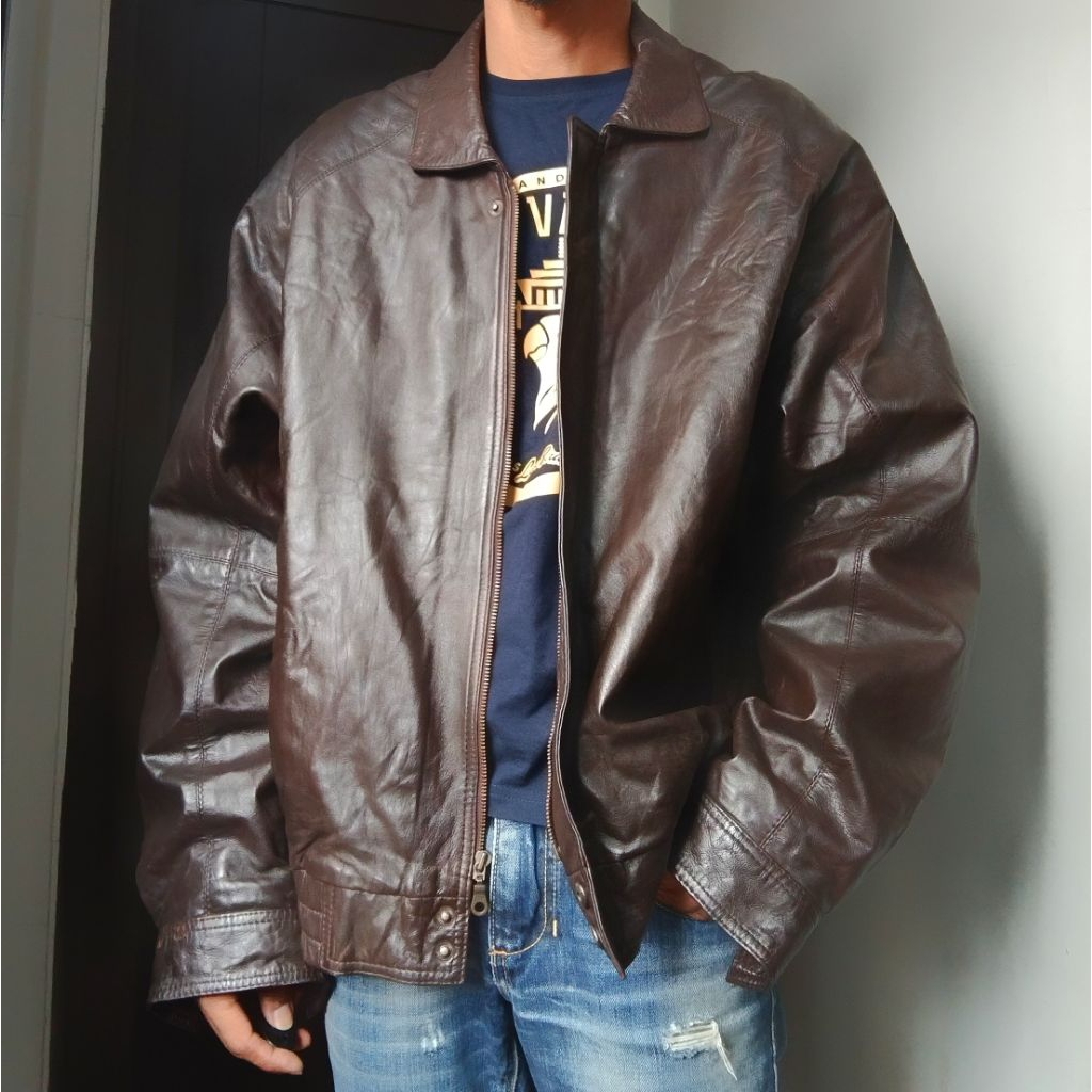 XXL Casual Leather Jacket - Jaket Kulit Pria Asli Klasik Retro Second Pria Branded
