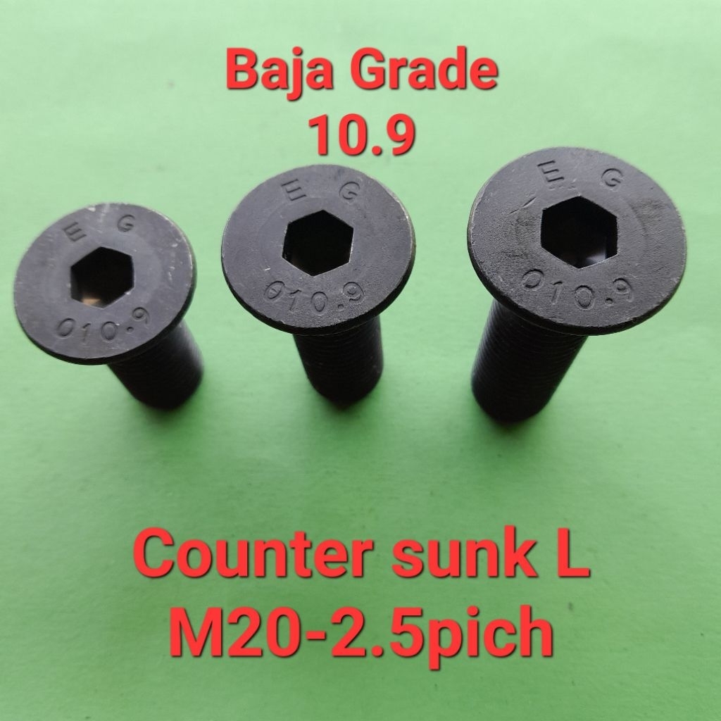 Baut counter sunk L 10.9 M20 | baut baja verseng L 10.9 M20 | baut flat head kunci L 10.9 M20x50 M20