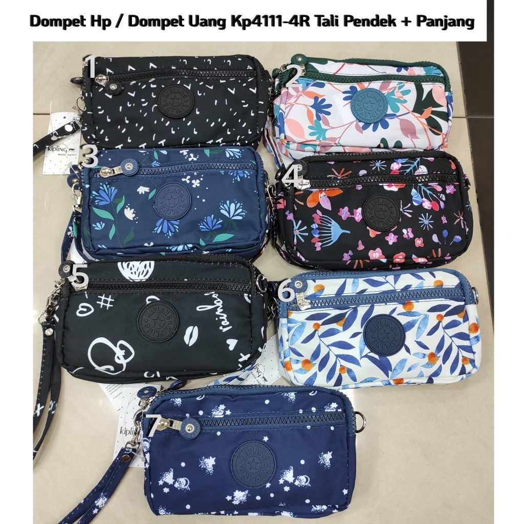 DOMPET HP / DOMPET UANG KIPLING 4 RUANG 4111 MOTIF TALI PENDEK + TALI PANJANG