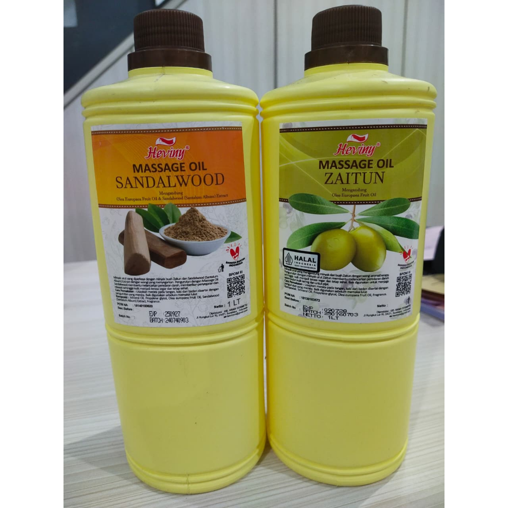 HEVINY MASSAGE OIL 1 LITER  SANDAL WOOD, ZAITUN MINYAK PIJAT BADAN
